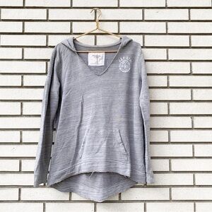 Abercrombie & Fitch Gray 1892 A&F ATHL Hoodie V-Neck Sweatshirt M/L Raw Hem Y2K